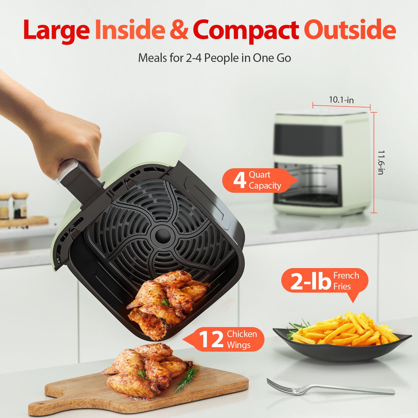 Beelicious Pro 8-in-1 Smart Compact 4QT Air Fryers,with Viewing Window
