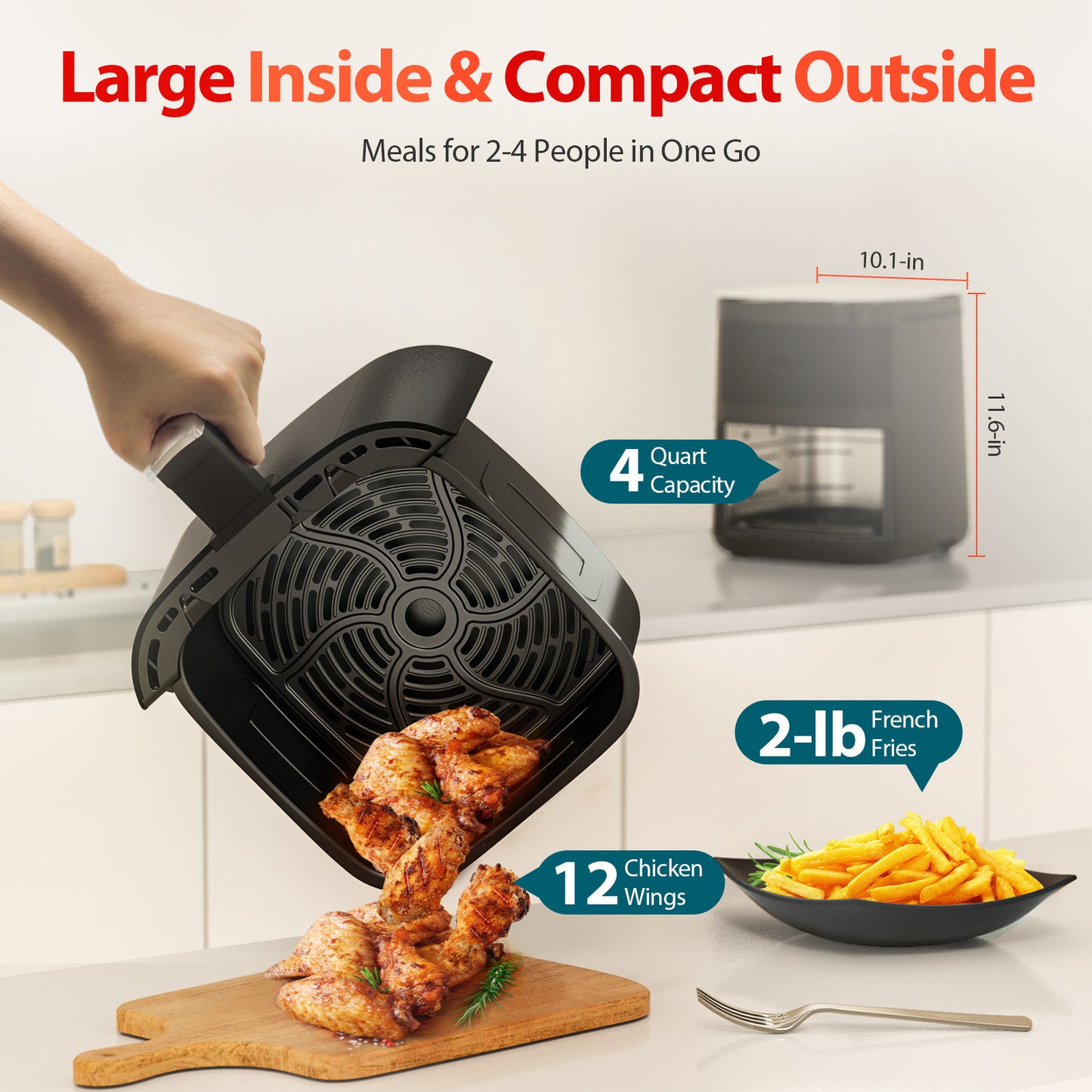 Beelicious Pro 8-in-1 Smart Compact 4QT Air Fryers,with Viewing WindowοΌBlackοΌ