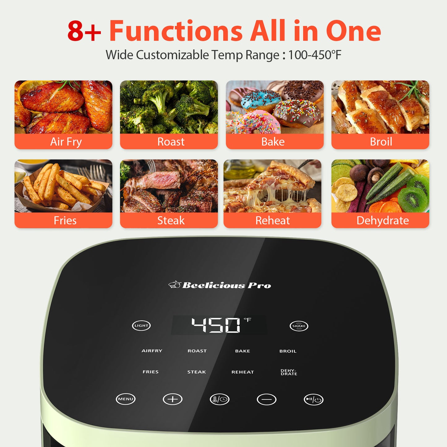 Beelicious Pro 8-in-1 Smart Compact 4QT Air Fryers,with Viewing Window