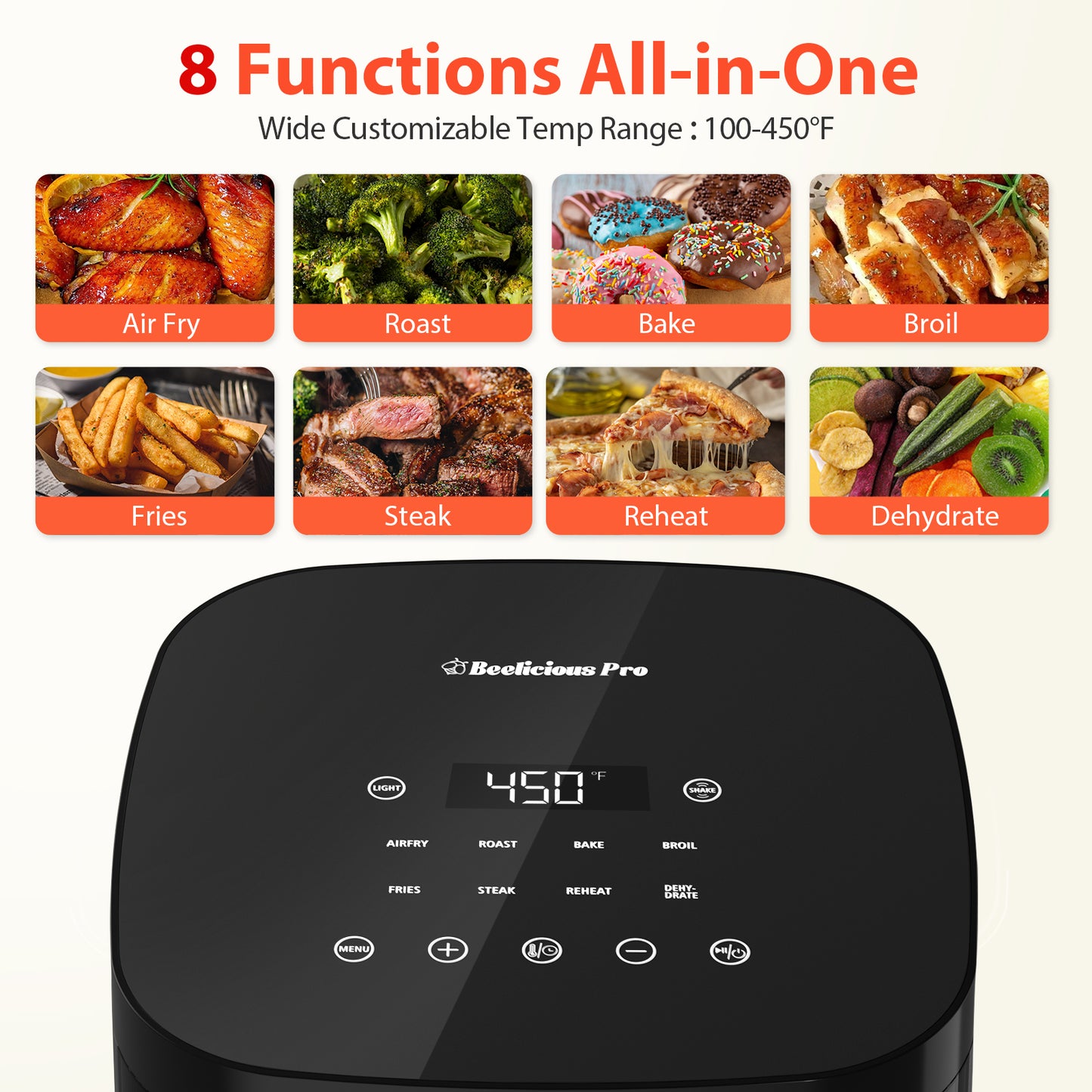 Beelicious Pro 8-in-1 Smart Compact 4QT Air Fryers,with Viewing WindowοΌBlackοΌ
