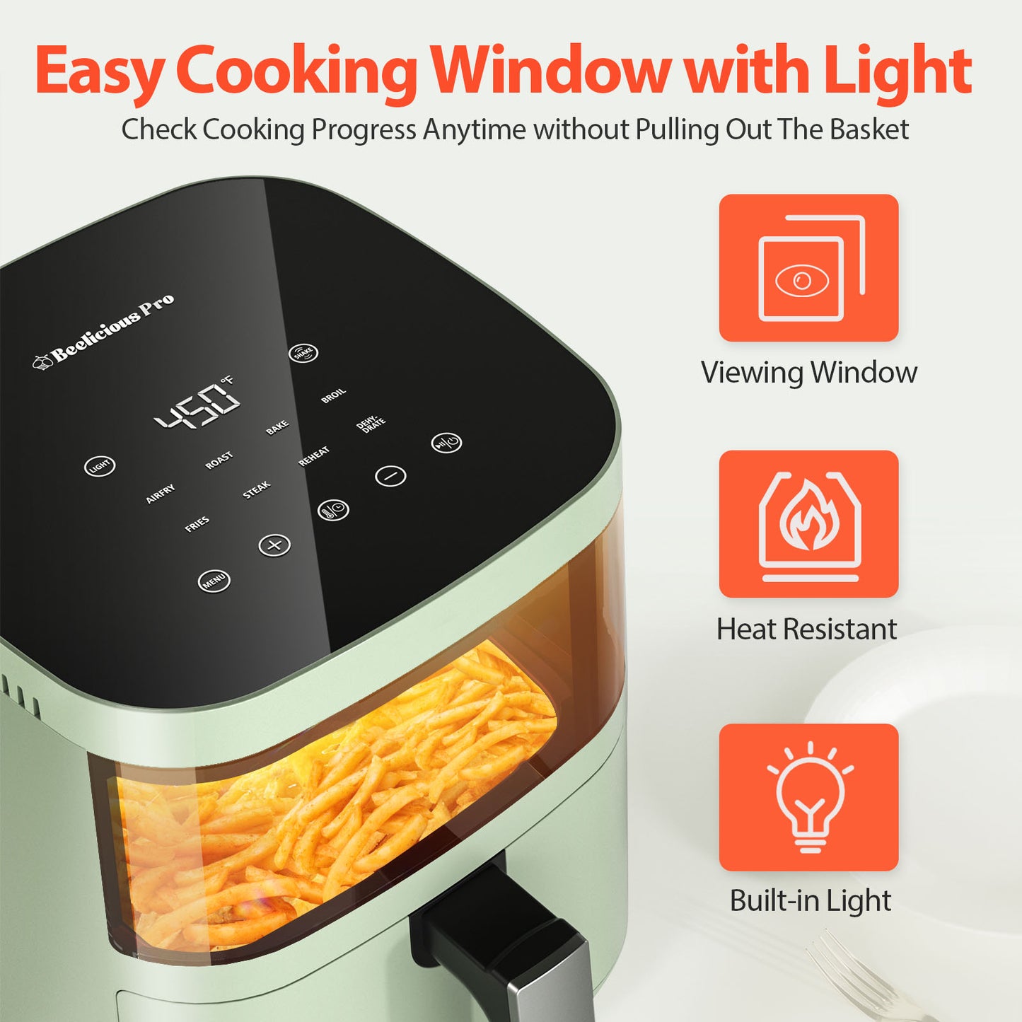 Beelicious Pro 8-in-1 Smart Compact 4QT Air Fryers,with Viewing Window