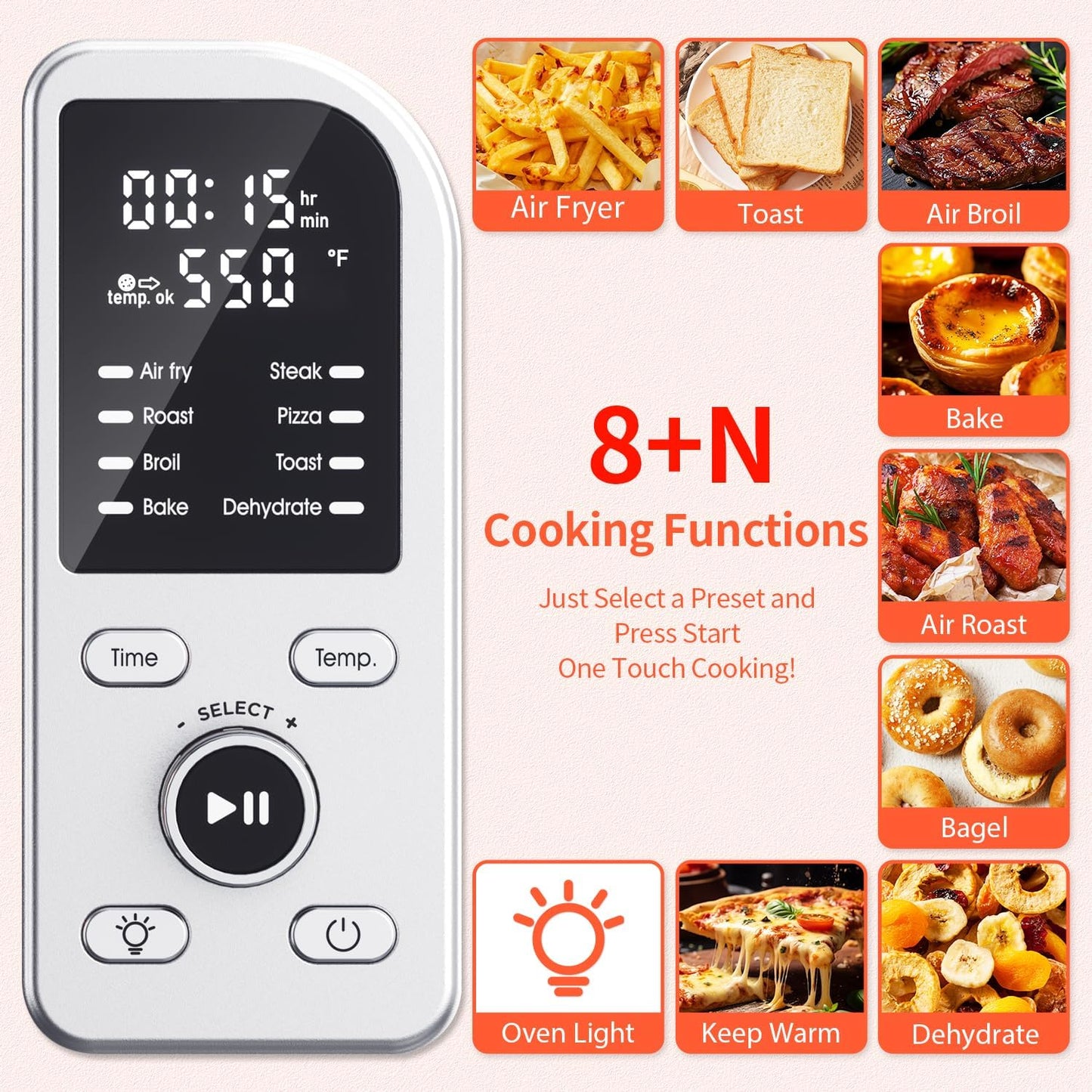 Beelicous Pro Pizza Oven, 13" Pizza, Heats up to 550°F, 8-in-1 Countertop Toaster with Light, Compact Design Smart Digital Oven Combo, 40+ Recipes, Flavor-Lock Tech