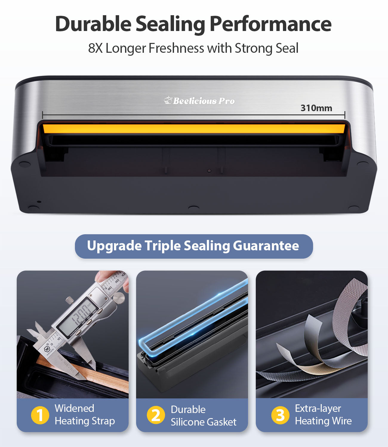 Beelicious Pro 85KPA Fully Automatic 8-IN-1 Food Sealer with Bags Storage,