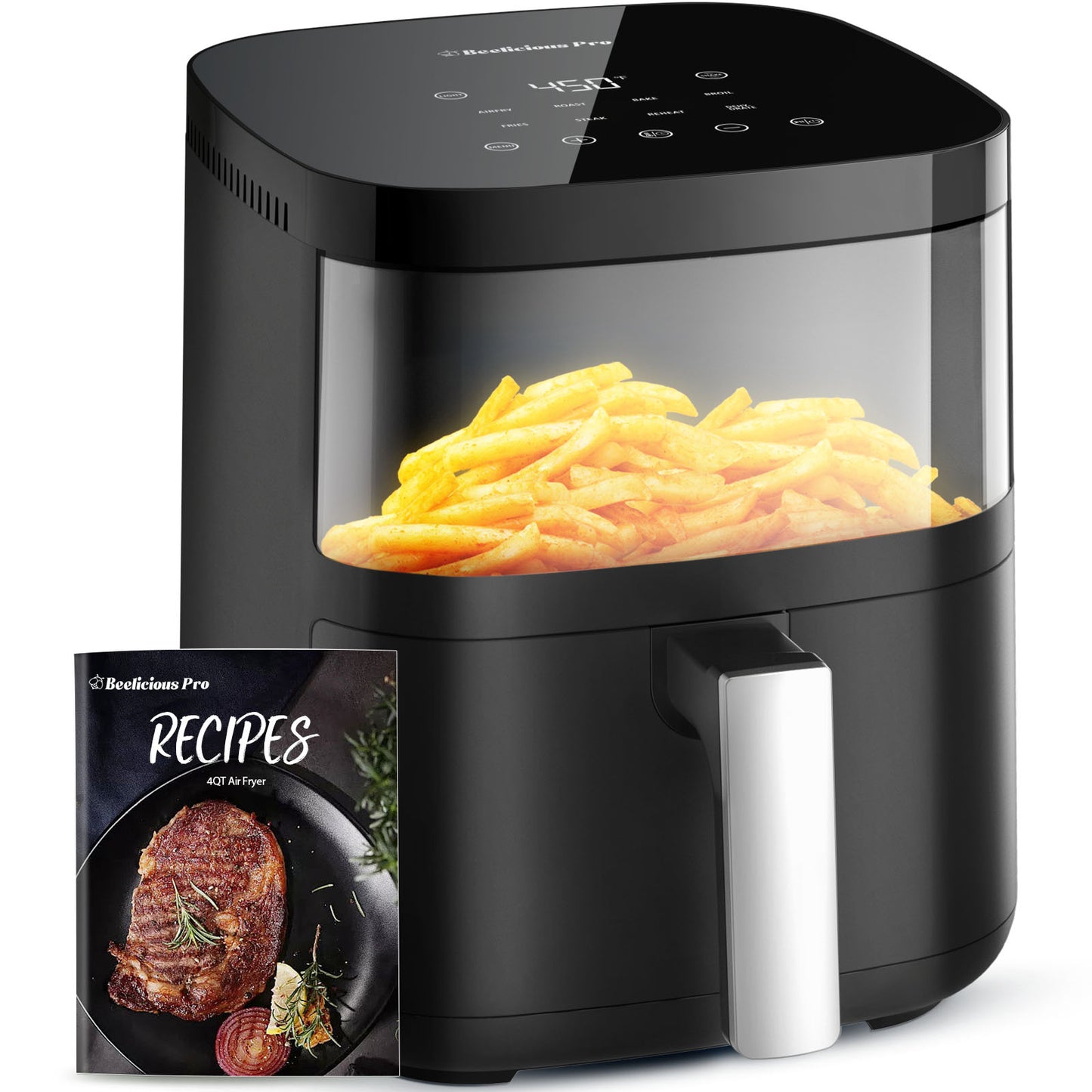 Beelicious Pro 8-in-1 Smart Compact 4QT Air Fryers,with Viewing WindowοΌBlackοΌ