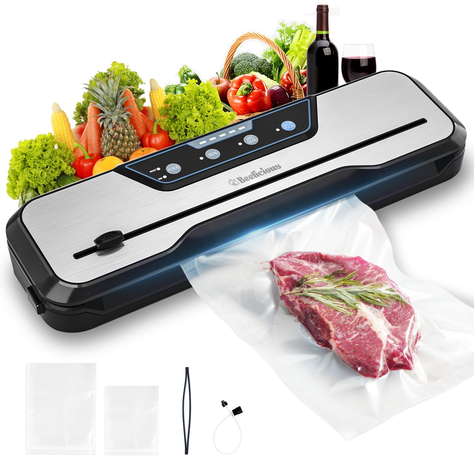 Food Vacuum Sealer Machine, Manual or Automatic Dry & Moist Food Modes,  Black 