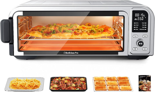 Beelicous Pro Pizza Oven, 13" Pizza, Heats up to 550°F, 8-in-1 Countertop Toaster with Light, Compact Design Smart Digital Oven Combo, 40+ Recipes, Flavor-Lock Tech