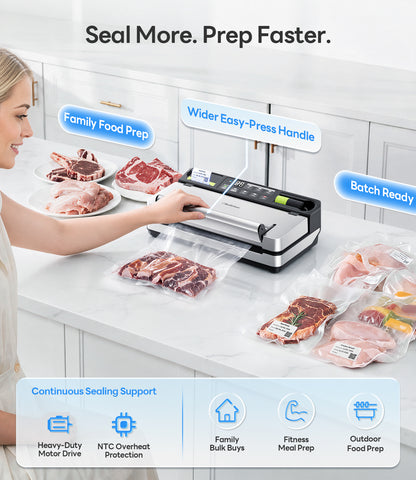 98kPa Smart Vacuum Sealer with FreshTrack Label Printing & Food Management App, Dual-Pump Food Sealer with Double Heat Seal, Extra Moist Mode for Meal Prep, Sous Vide & Freezer, VSP801, Silver