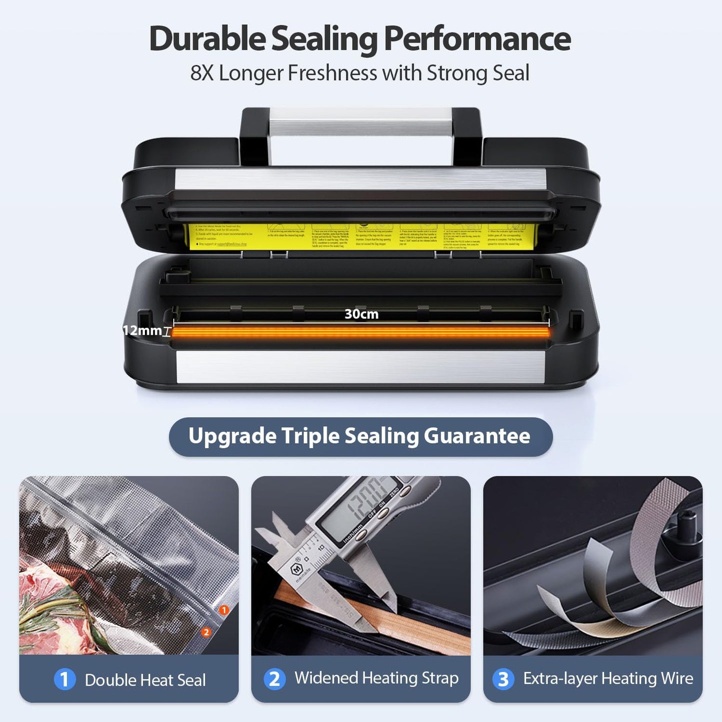 95Kpa Powerful Precision Pro Vacuum Sealer, with Double Heat Seal & Double Pump, Easy-Lock Handle, 10-in-1 Vacuum Sealer Machine for Food with Bags Storage, Built-in Cutter, Stainless Steel