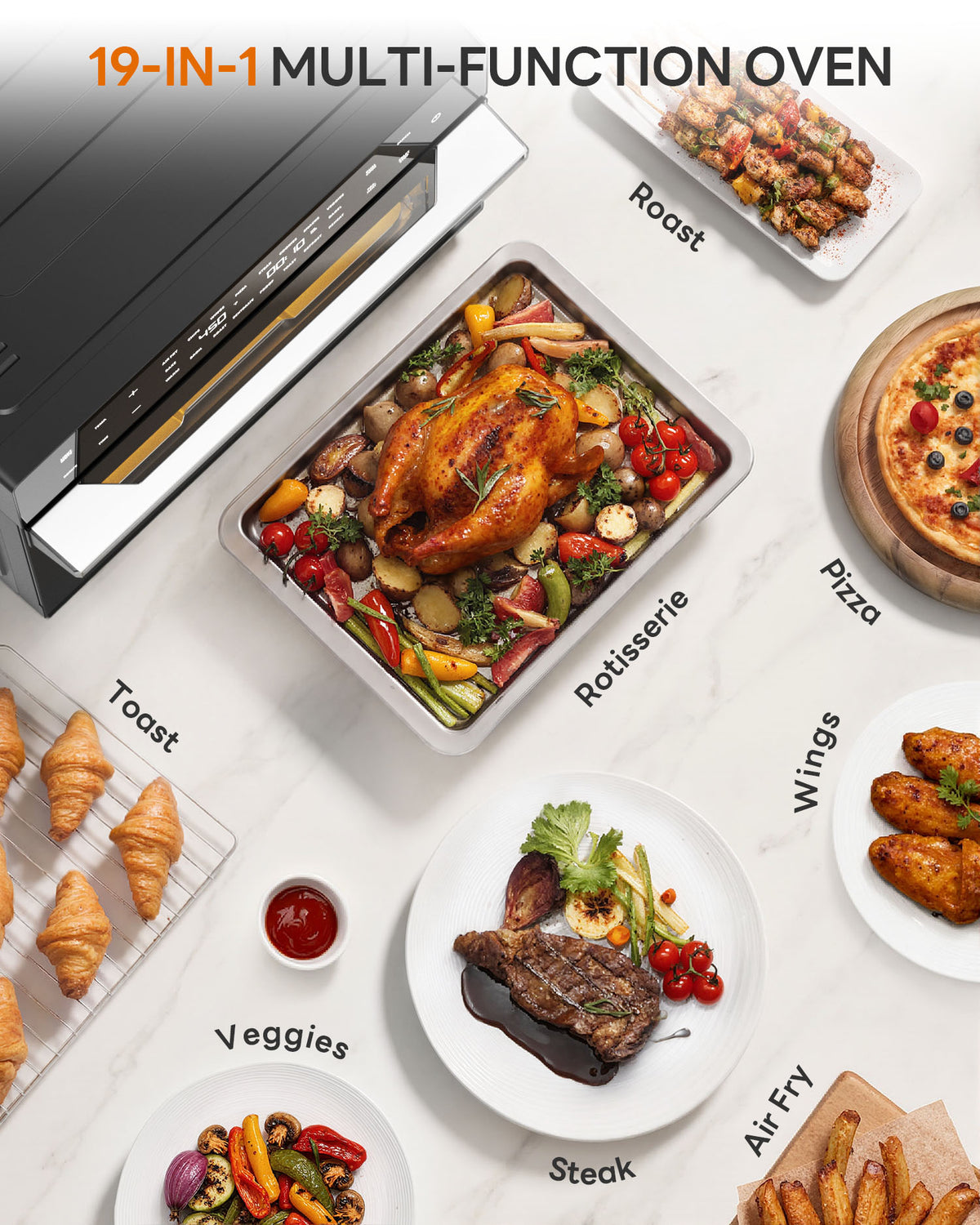 32QT Air Fryer Toaster Oven Combo with Rotisserie, Turbo Convection, Silver