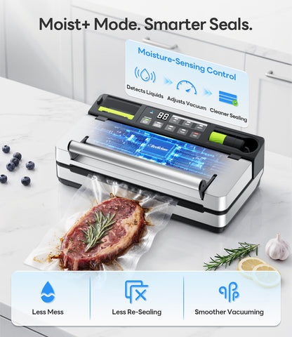 98kPa Smart Vacuum Sealer with FreshTrack Label Printing & Food Management App, Dual-Pump Food Sealer with Double Heat Seal, Extra Moist Mode for Meal Prep, Sous Vide & Freezer, VSP801, Silver