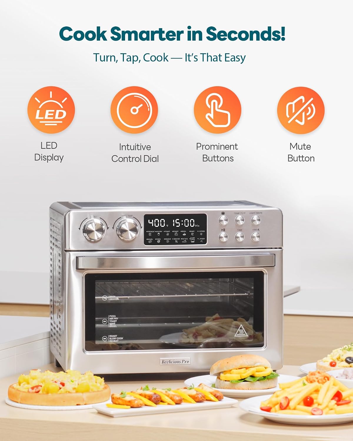 28QT Air Fryer Toaster Oven Combo, Next-Gen HeatWave Convection, Silver