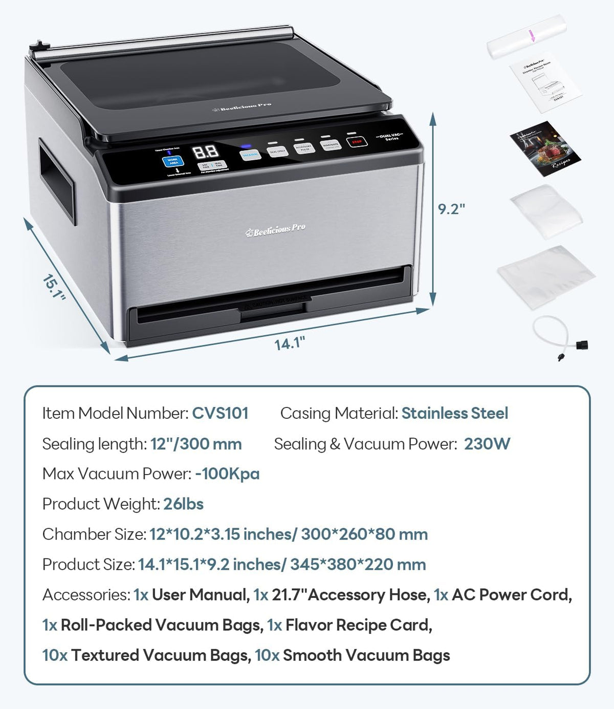 DualCore CVS101 Chamber Vacuum Sealer for Liquids & Sous Vide, 6L Dual Vacuum Zones & Extra-Wide Bag Clamp, 230W Dual-Core Dry Pump x4, Commercial-Grade Food Packaging Machine for Home Use