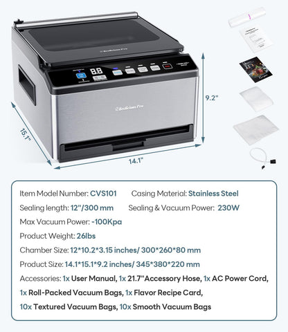 DualCore CVS101 Chamber Vacuum Sealer for Liquids & Sous Vide, 6L Dual Vacuum Zones & Extra-Wide Bag Clamp, 230W Dual-Core Dry Pump x4, Commercial-Grade Food Packaging Machine for Home Use