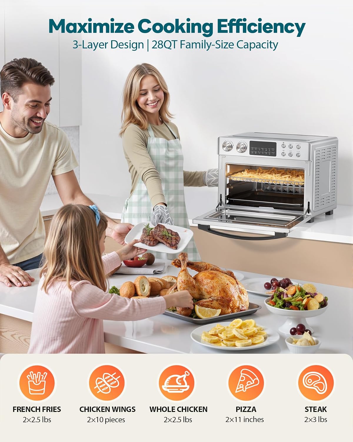 28QT Air Fryer Toaster Oven Combo, Next-Gen HeatWave Convection, Silver