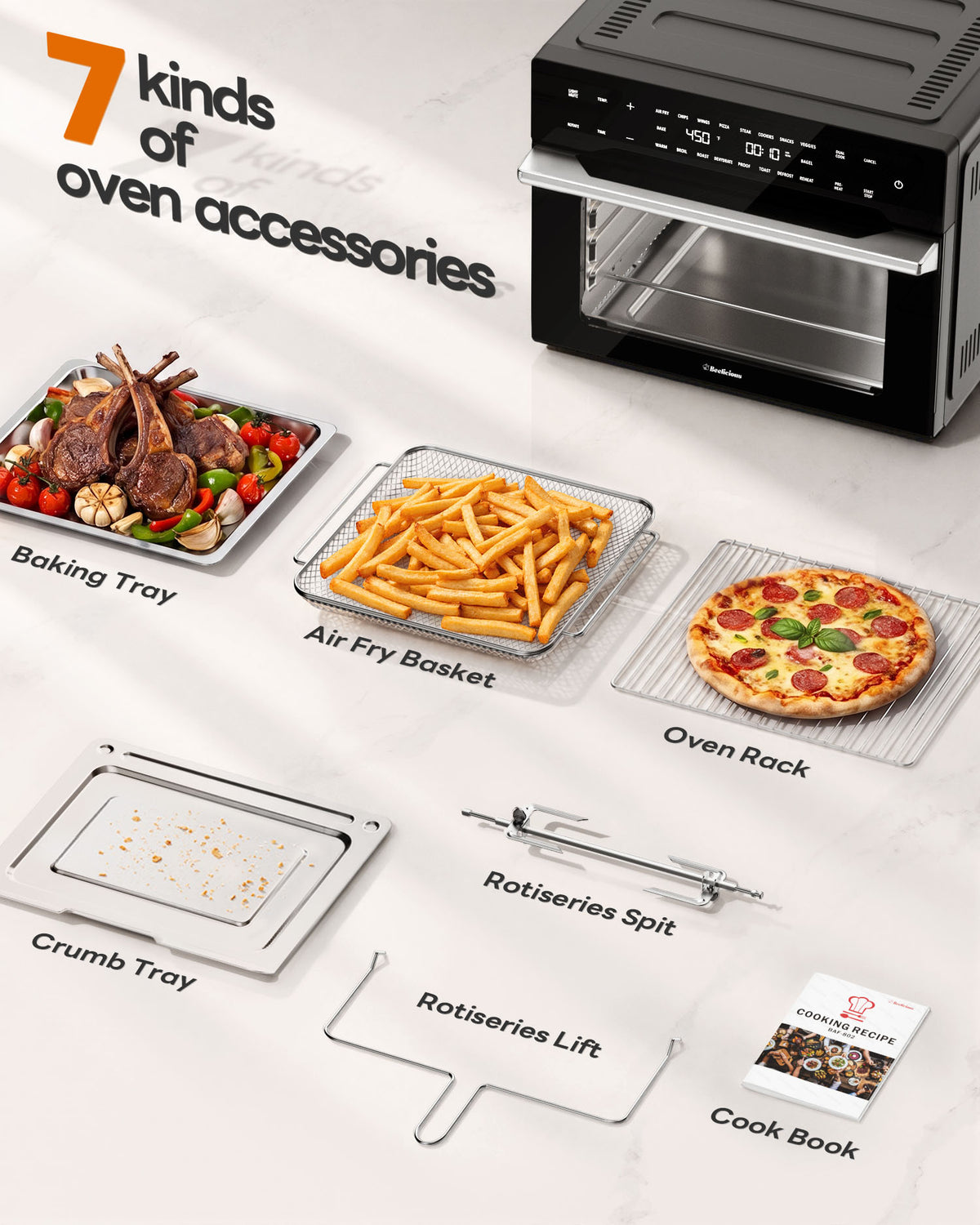 32QT Air Fryer Toaster Oven Combo with Rotisserie, Turbo Convection, Silver