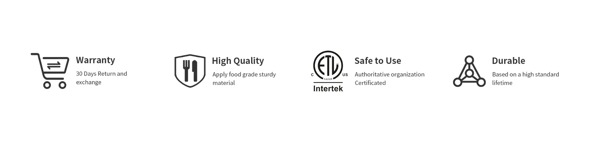 Beelicious warranty, food-grade quality, ETL safety certification, and durable construction benefits